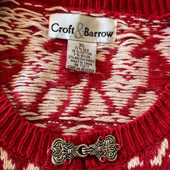 Croft Barrow Fair Isle Christmas Sweater Reindeer Size XL Silk Silver Clasp - Picture 3 of 11